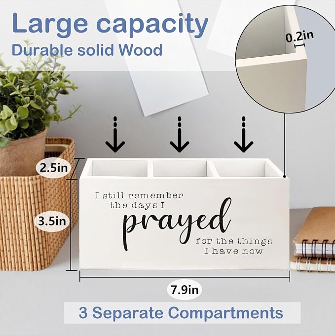 SNNDER Christian Pen Holder for Desk, Motivational Desk Decor Wooden Pen Pencil - Image 2