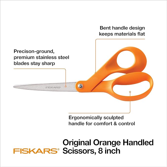 Fiskars 8" Original Orange-Handled Stainless Steel Scissors, Ergonomic and - Image 2