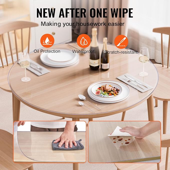 VEVOR Plastic Table Cover, 48 x 48 Inch 2.0 mm Thick Clear Round PVC Desk Mat - Image 4