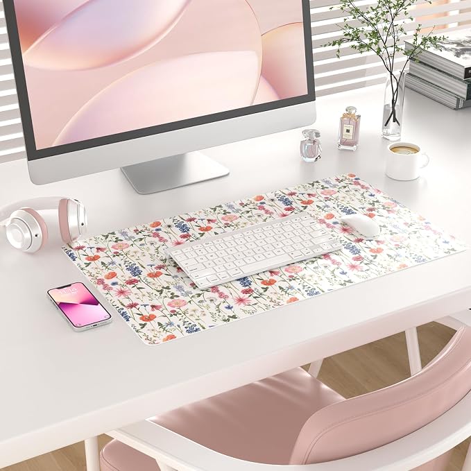Colorful Star Large Mouse Pad, Watercolor Floral Desk Mat Office Supplies - Image 2