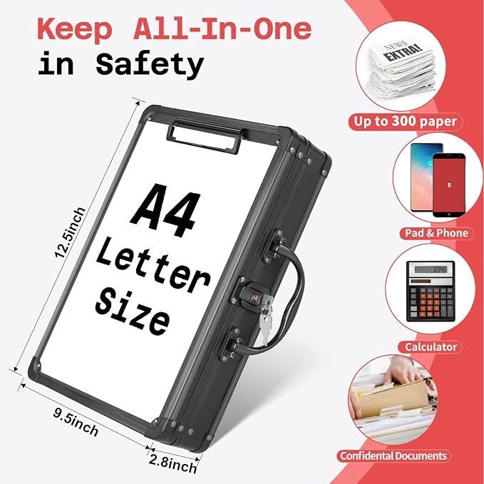 Sooez Key Lock Clipboard Storage Box, Heavy Duty Clipboard - Image 4