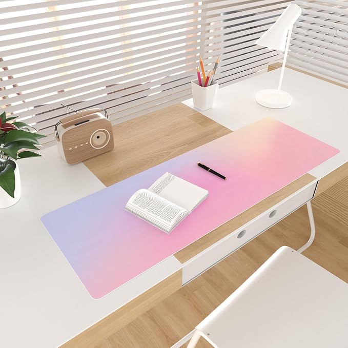 Colorful Star Large Mouse Pad Pink, Girly Desk Mat Aesthetic PU Leather Laptop - Image 3