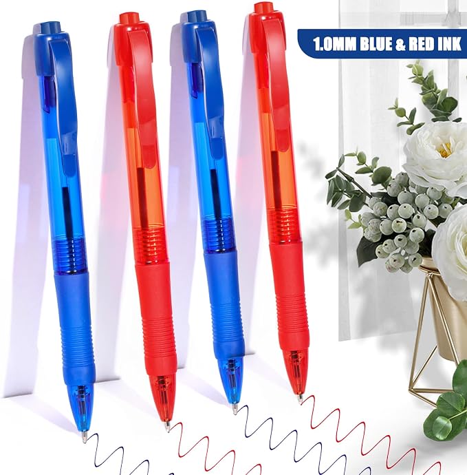 deegtran Pens Bulk, 100 Pack No Bleed Blue & Red Ink Click Pens - Image 3