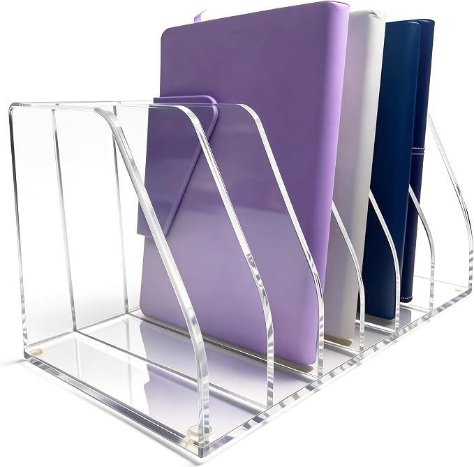 Acrylic Magazine File Holder, 6 Vertical Compartments Desk Document Sorter - Image 7