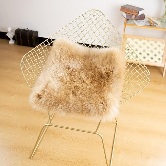 LLB Sheepskin Chair Cushion Non-Slip Back Square Genuine Fur Chair Cover Silky - Image 5