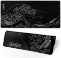 Japanese Gaming Mouse Pad Black Mouse Pad Kanagawa Large Mousepad Non-Slip by Brecoy