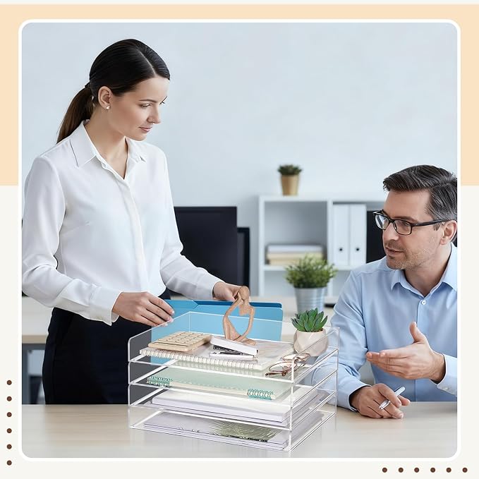 Harloon 4 Tier Acrylic Paper Tray Organizer, Heavy Duty Stackable Clear - Image 7