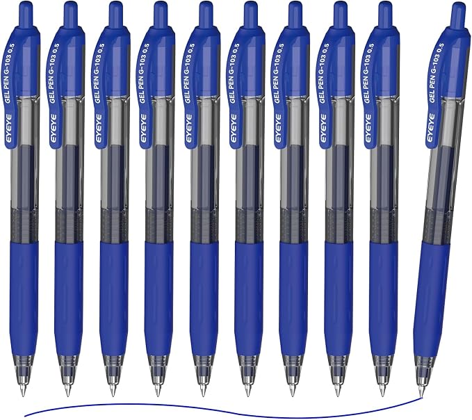 EYEYE G-103 Retractable 0.5mm Gel Pens, 10 Pack Extra Fine Point Blue Ink Pens by eyeye