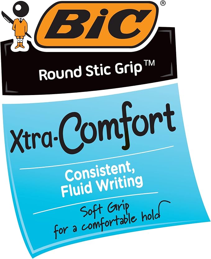 BIC Round Stic Grip Xtra Comfort Red Ballpoint Pens, Medium Point, Excellent - Image 5