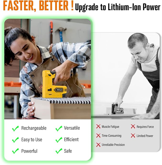 POPULO Electric Staple Gun, 4V Cordless Battery Powered Staple Gun, 2-in-1 - Image 3