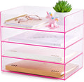 Harloon 4 Tier Paper Organizer Letter Tray Pink Acrylic Desk File Organizer by Muasung