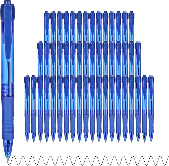 deegtran Pens Bulk, 50 Pack No Bleed Blue Ink Click Pens by DEEGTRANPENS