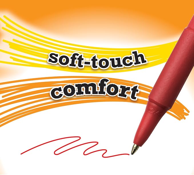 BIC Soft Feel Red Retractable Ballpoint Pens, Medium Point, 12-Count Pack - Image 7