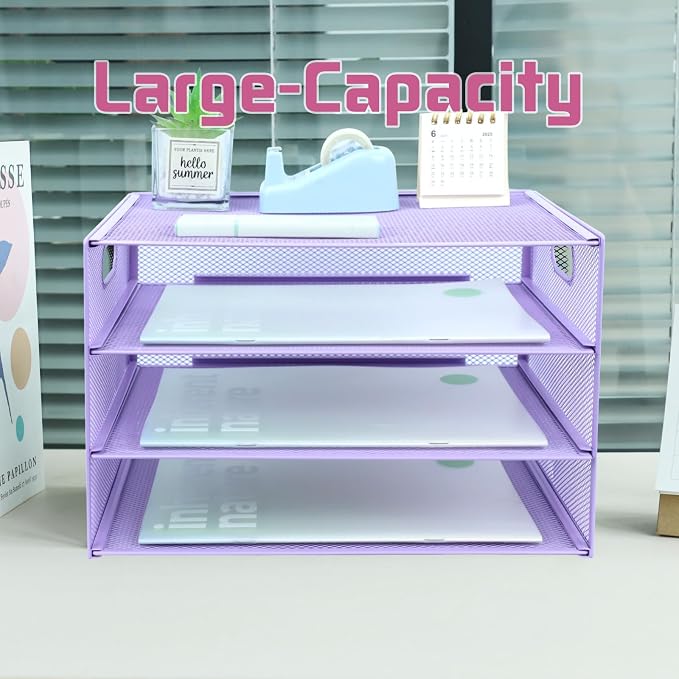 3 Tier Lettrer Tray Organizer, Metal Mesh Desk File Organizer - Image 6