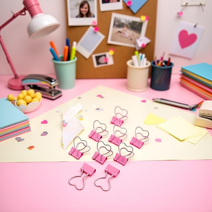 Pink Heart Hollow Out Metal Binder Clips - Image 7