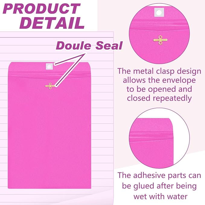 Geyee 100 Pcs Clasp Manilla Envelopes 10 x 13 Inch Gummed Colored Envelopes - Image 3
