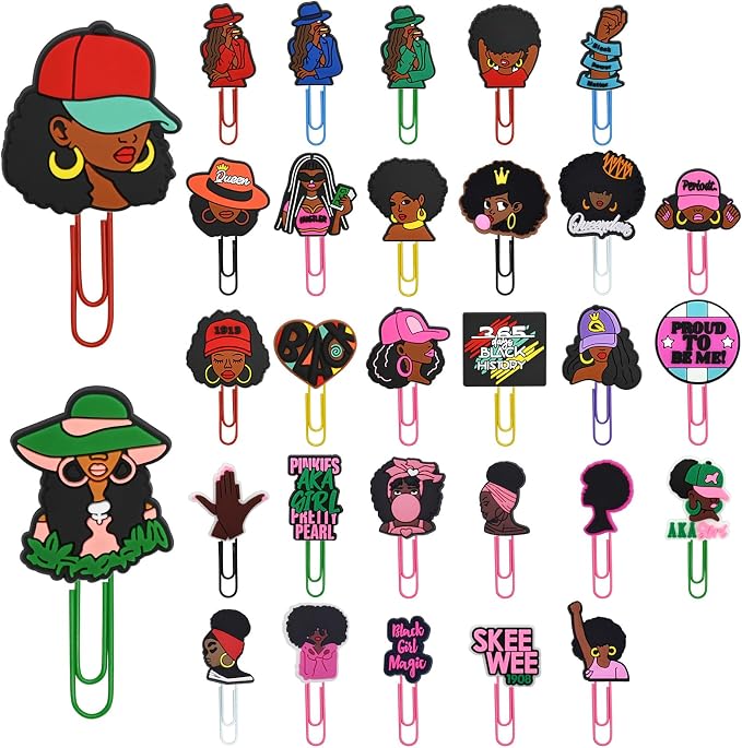 30 PCS Black Girl Paper Clips Metal Paperclip Large Size Paper Clip Cute by Pabucle