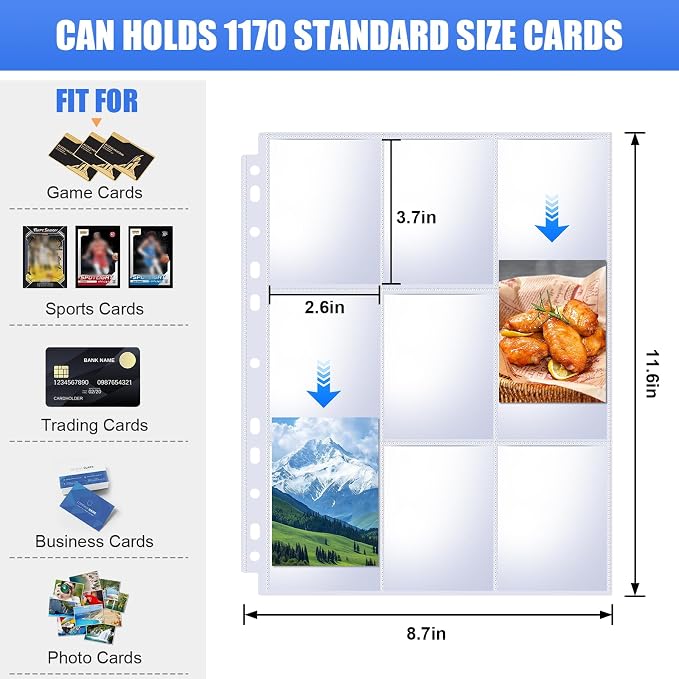 65 Pack 9 Pocket Card Sleeves Binder Sheets, Trading Card Sleeves - Image 2