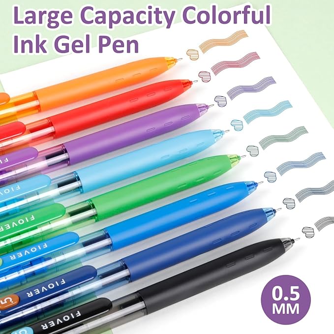 FIOVER Colored Gel Pens, 8 Pack, 0.5mm Fine Point | Quick Dry, Smooth Writing - Image 3