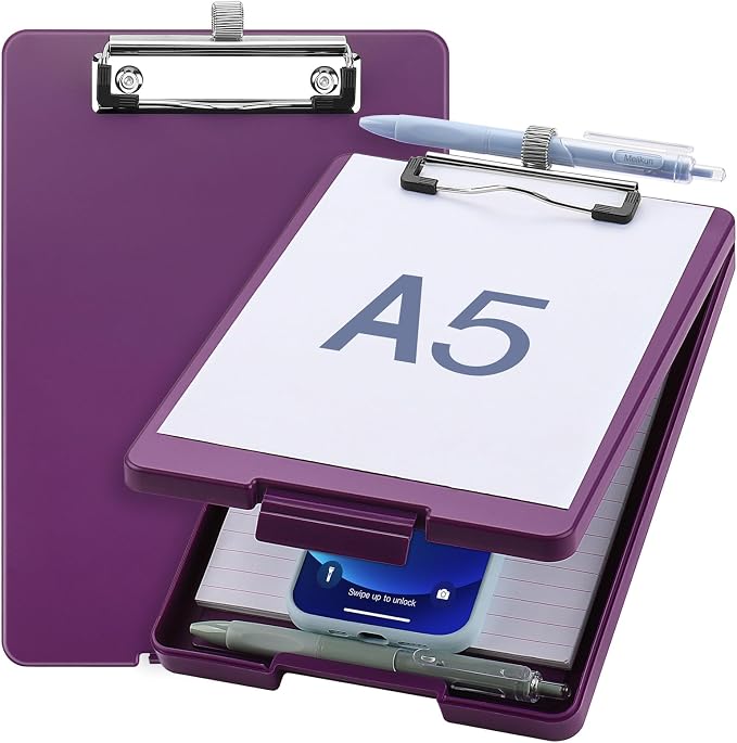 Meiikun Small Clipboard with Storage, A5 Clipboards with Pen Holder, Half by Meiikun