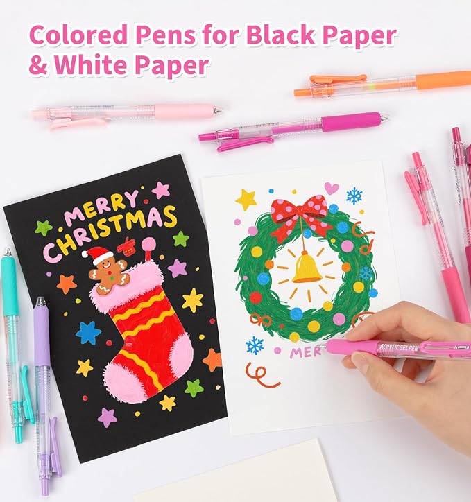 Acrylic Gel Pens For Coloring, 24 Colors Retractable Colored Pens for Black - Image 2
