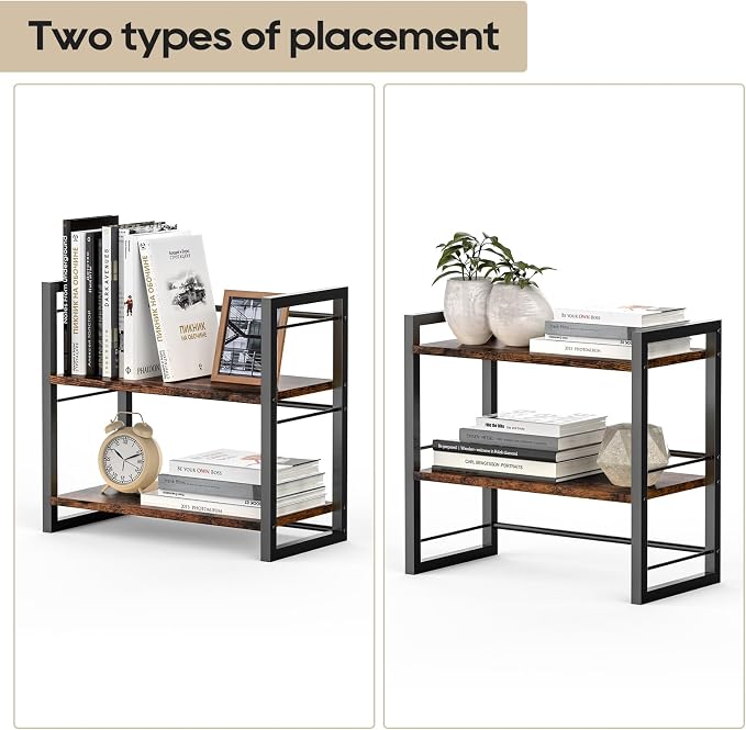 Office Desk Shelf Organizer, Wood Desktop Bookshelf Supplies Storage Rack - Image 7