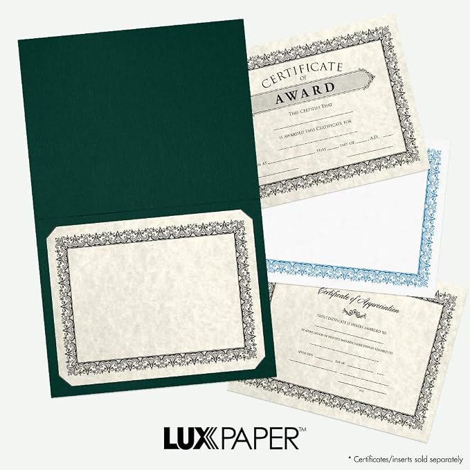 LUXPaper 9.5" x 12" Certificate Holders | Green Linen | 100lb. Cover | 50 Qty - Image 7