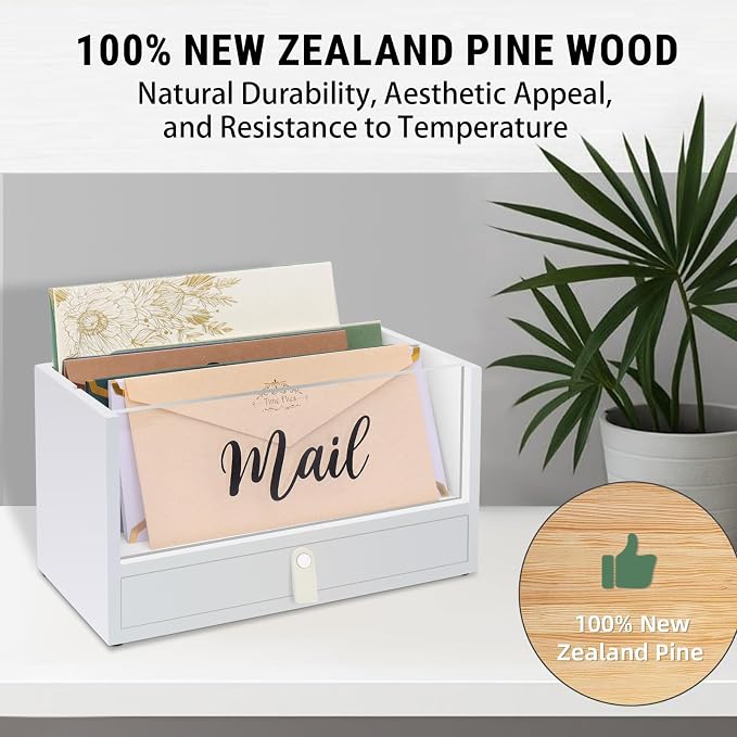 Two-Layer Solid Wooden Mail Storage Organizer Holder - Image 4