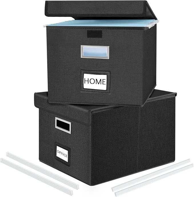 File Organizer Boxes with Lids, Collapsible Linen Hanging Filing & Storage by Huolewa