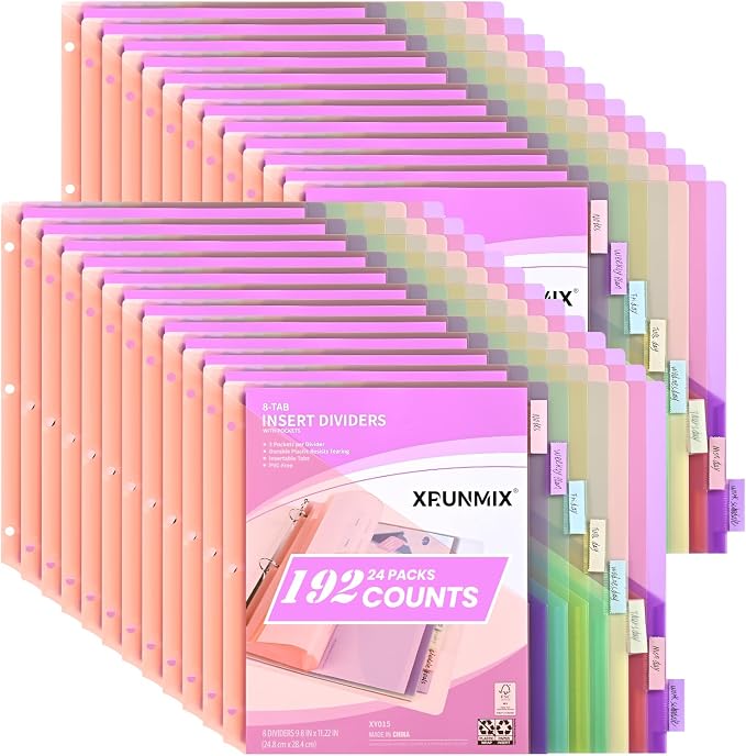 Bulk 24 Packs 8-Tab Binder Dividers by XrunmixOffice