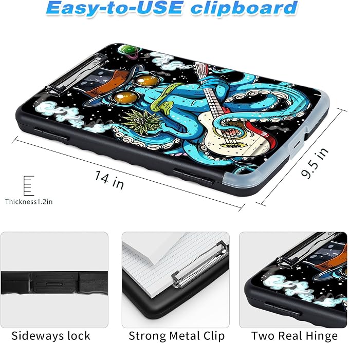 Clipboard with Storage, High Capacity Blue Octopus with Glasses Storage - Image 3