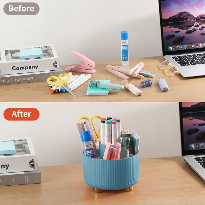 Desk Pencil Pen Holder, 5 Slots 360°Degree Rotating Organizers for, Desktop - Image 4