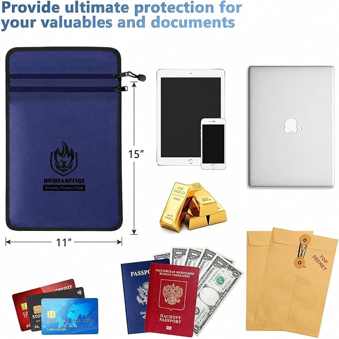 Upgraded Two Pockets Fireproof Document Bag, andyer 15”x 11”Waterproof - Image 2