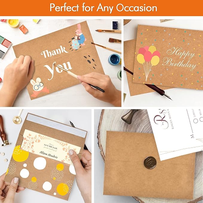 100 Pack, Size A4, 100lbs Brown Kraft Paper 4 x 6 Envelopes - Image 4
