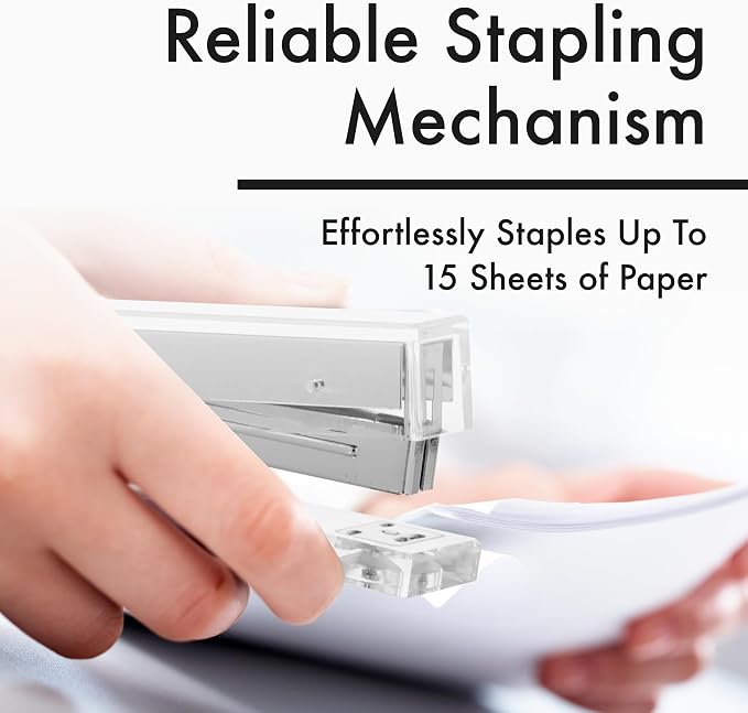 OfficeGoods Acrylic Stapler – Aesthetic & Durable Silver Desk Staple - Image 5
