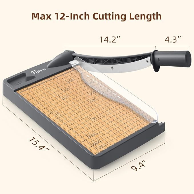 Firbon 12-Inch Wood Base Guillotine Paper Cutter, Heavy Duty 12-Sheet Capacity - Image 4
