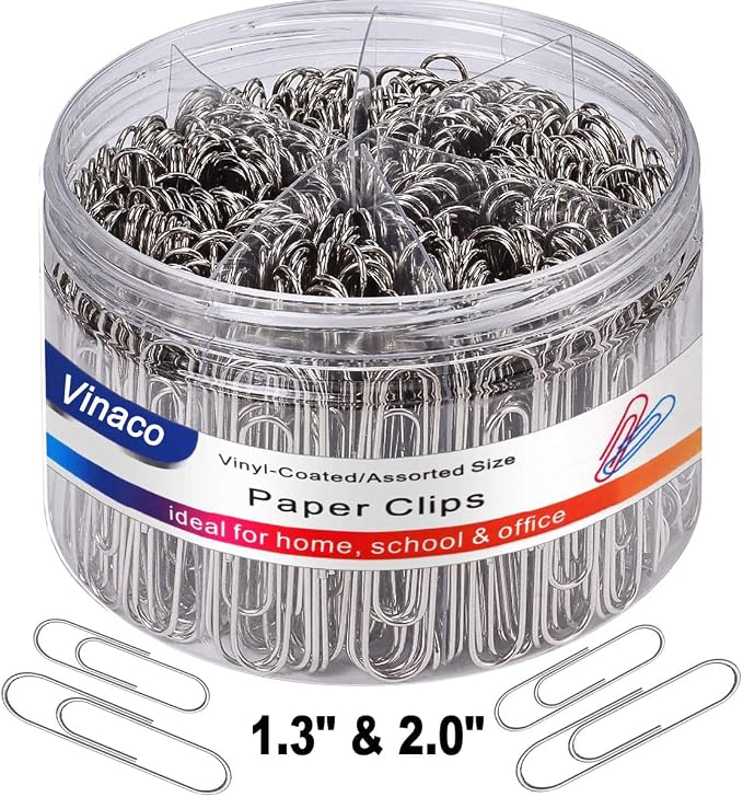 Vinaco Paper Clips Smooth Silver, Medium and Jumbo Paper Clip, Durable and by LightingMadeSimple