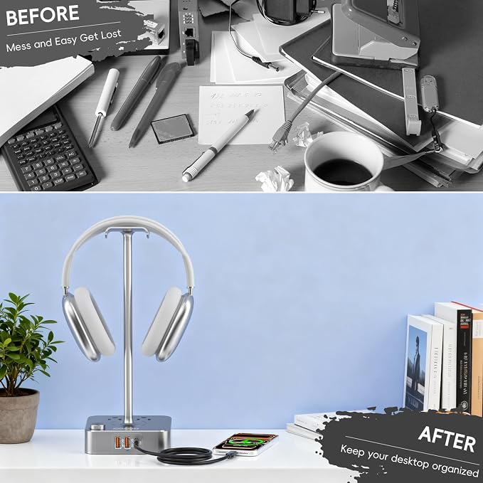 Headphone Stand with PD Fast Charger & QC3.0, Gaming Headset Holder with 3 USB - Image 7