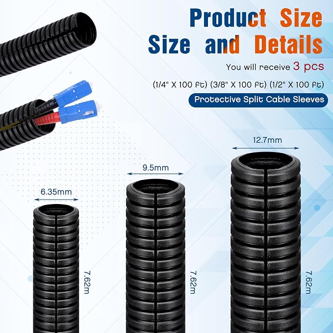 Sasylvia 1/4", 3/8" x 25 Ft Split Wire Loom Tubing Wire Loom Assortment Split - Image 2
