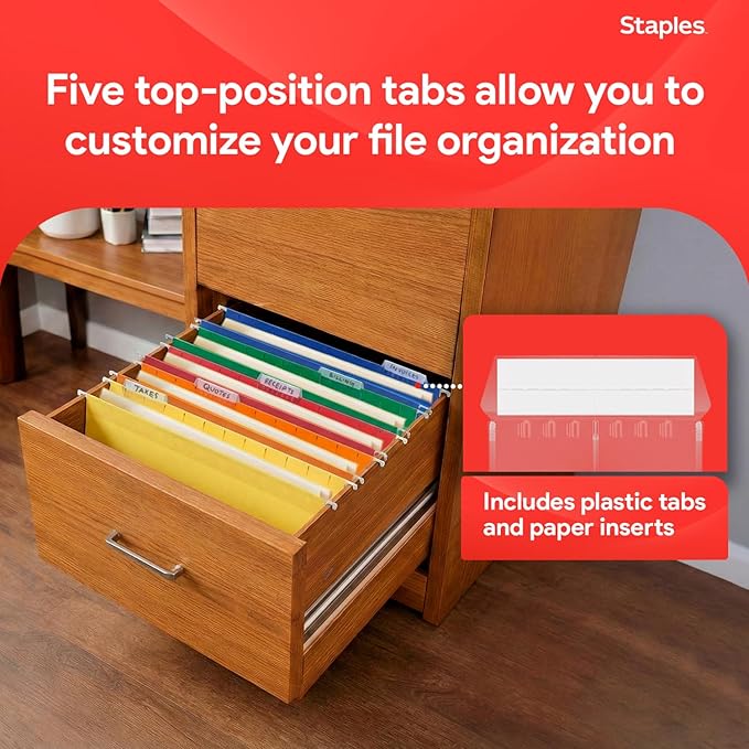 Staples Hanging File Folders, Letter Size, 1/5‑Cut Tabs, Adjustable Tabs - Image 5