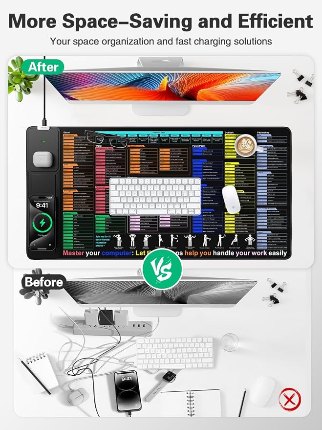 Mouse Pad with Foldable Phone Holder, Wireless Charging Desk Mat 31.5x15.75 - Image 4