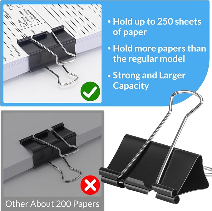 2 Inch 32 Pack Extra Large Binder Clips, Jumbo Paper Clips, Big Paper Clamps - Image 3