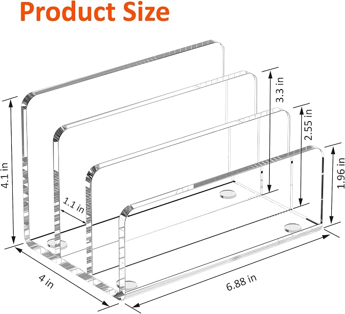 FUCDTEFC Mail Organizer Countertop, 3 Section Clear Acrylic Small File Holders - Image 2
