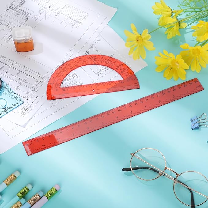 Zonon 2 Pcs 12 Inch Clear Ruler and 6 Inch Plastic Protractor Set, Dual Scale - Image 6