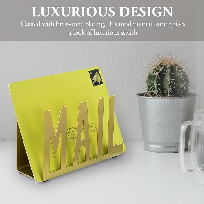 MyGift Mail Holder Organizer Countertop Modern Golden Metal - Image 4