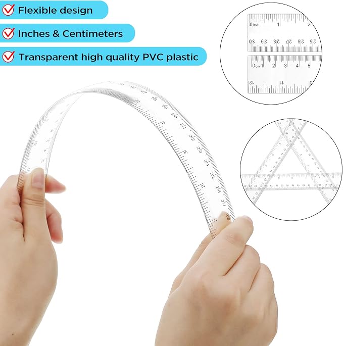 Zonon 2 Pcs 12 Inch Clear Ruler and 6 Inch Plastic Protractor Set, Dual Scale - Image 3
