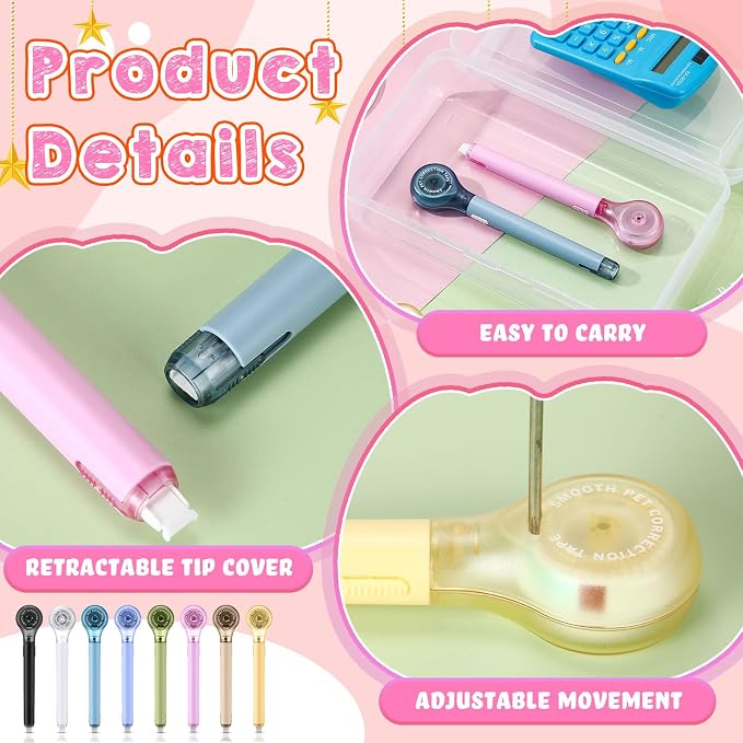 Gersoniel 10 Pack Correction Tape Pen Correctional Ink Tape Push Pull Protective - Image 5