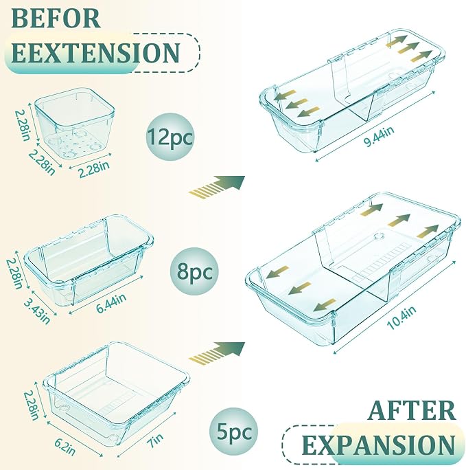 25 Pcs Clear Drawer Organizer, Adjustable Drawer Storage Box, 3-Size Desk - Image 2
