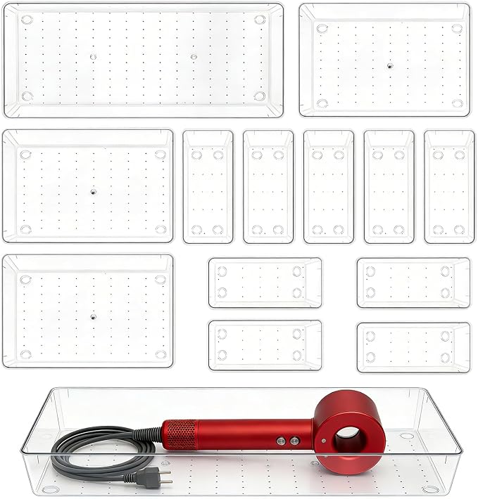 14 Pcs Clear Plastic Drawer Organizer Tray - Image 9