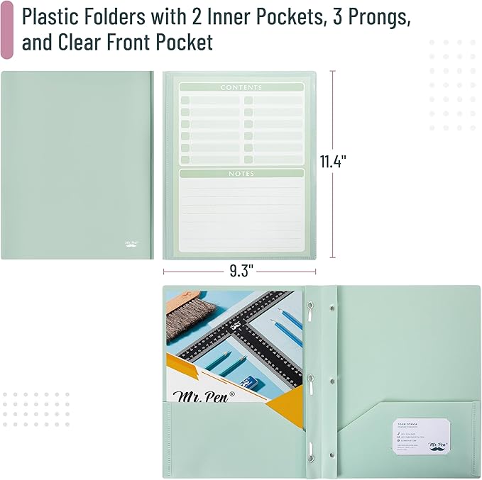 Mr. Pen- Plastic Folders with Pockets and Prongs, 20 Pack, Letter Size | - Image 3